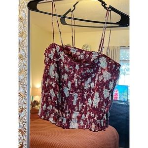 NEW Free People hand printed Meridien Corset Tank floral print burgundy. Size M.